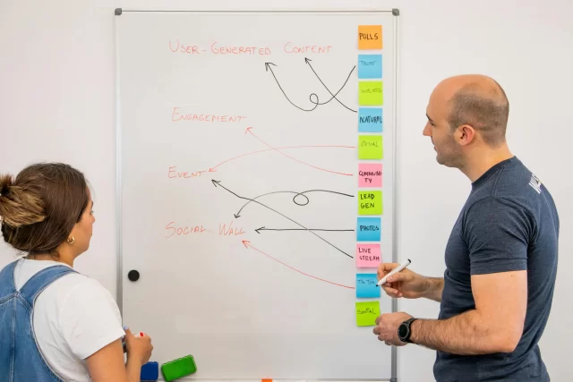 Two colleagues collaborate on a whiteboard strategy session in this anonymous case study.